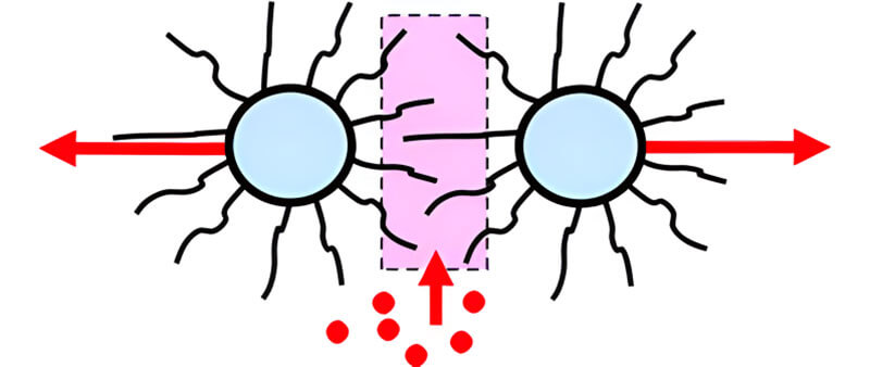 空間穩定:覆蓋著可溶性尾巴的顆粒相互排斥