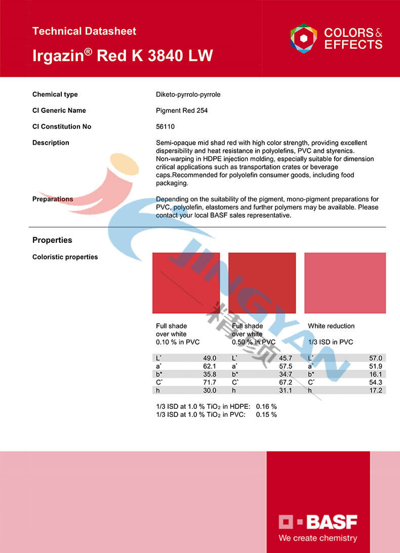 巴斯夫K3840LW有機(jī)顏料紅TDS技術(shù)報(bào)告