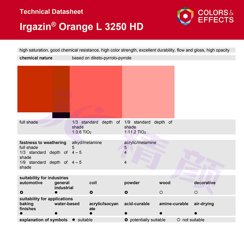 巴斯夫BASF Irgazin Orange L3250 HD有機(jī)顏料TDS技術(shù)數(shù)據(jù)表