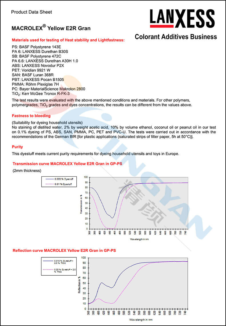 朗盛喹酞酮染料E2R黃數據表2