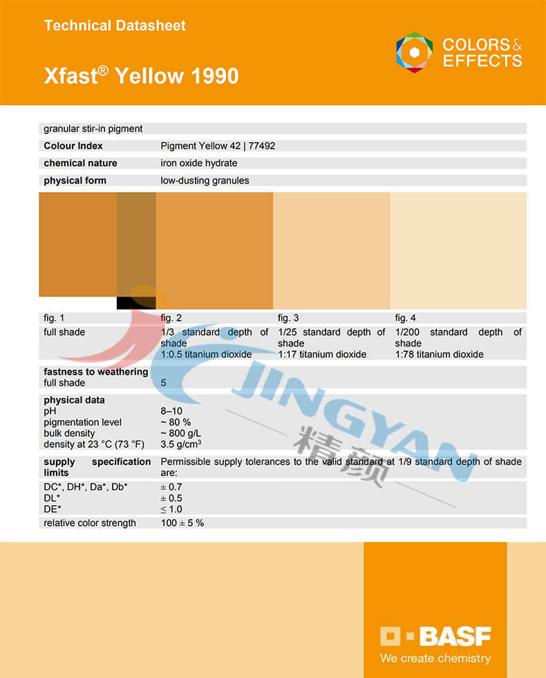 巴斯夫1990水溶性氧化鐵黃TDS技術報告